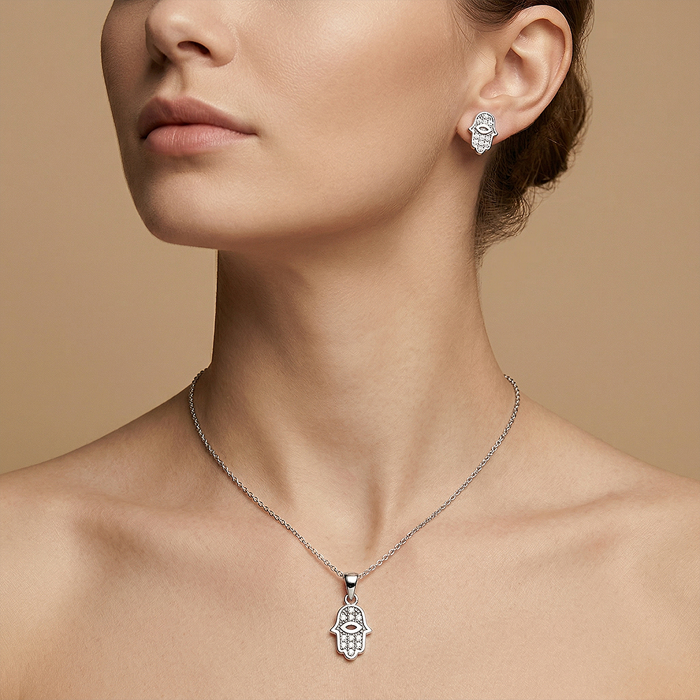 Aretes y Dije Mano de Fatima