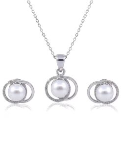 Aretes y Dije Doble con Perla